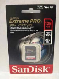 SanDisk 128GB Extreme PRO SD SDXC Card 300MB/s Class 10 UHS-II U3 4K Memory 128G - Picture 1 of 9