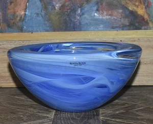 Kosta Boda Art Glass 7" Blue Swirl Bowl w/Label - Picture 1 of 4