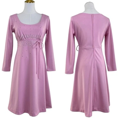 Mini Vestido Vintage Años 60 Rosa Twiggy MOD Lentejuelas Cintura Imperio Para Mujer Talla M” Foto 1 de 4