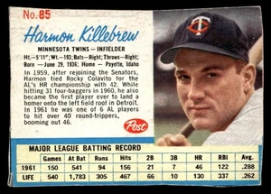 Harmon Killebrew 1962 Post Cereal Card #85 Minnesota Twins - Picture 1 of 2