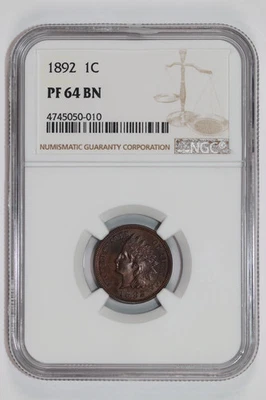 CENTAVO CABEZA INDIA A PRUEBA 1892 NGC PR64 BN Foto 1 de 2