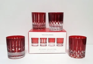 William & Sonoma Wilshire Collection 4 Red Cut Double Old-Fashioned Glasses New - Picture 1 of 9