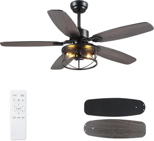Farmhouse Ceiling Fan with Light and Remote 52" Rustic Flush Mount Ceiling Fans - Picture 1 of 9
