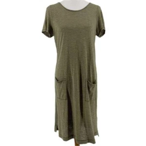 Eileen Fisher Green Striped Short Sleeve Square Pocket Maxi Dress sz 0P - Picture 1 of 7