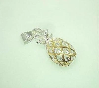 Colgante Hawaiano 8mm 2 Tonos Plata 925 Chapado en Oro Amarillo Piña Pequeño Dije Foto 1 de 4