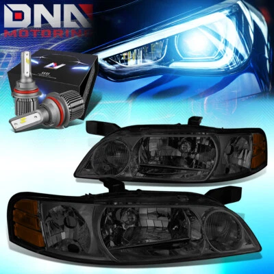 FOR 2000-2001 NISSAN ALTIMA OE STYLE HEADLIGHT LAMPS W/LED KIT+COOL FAN SMOKED - Image 1 of 4