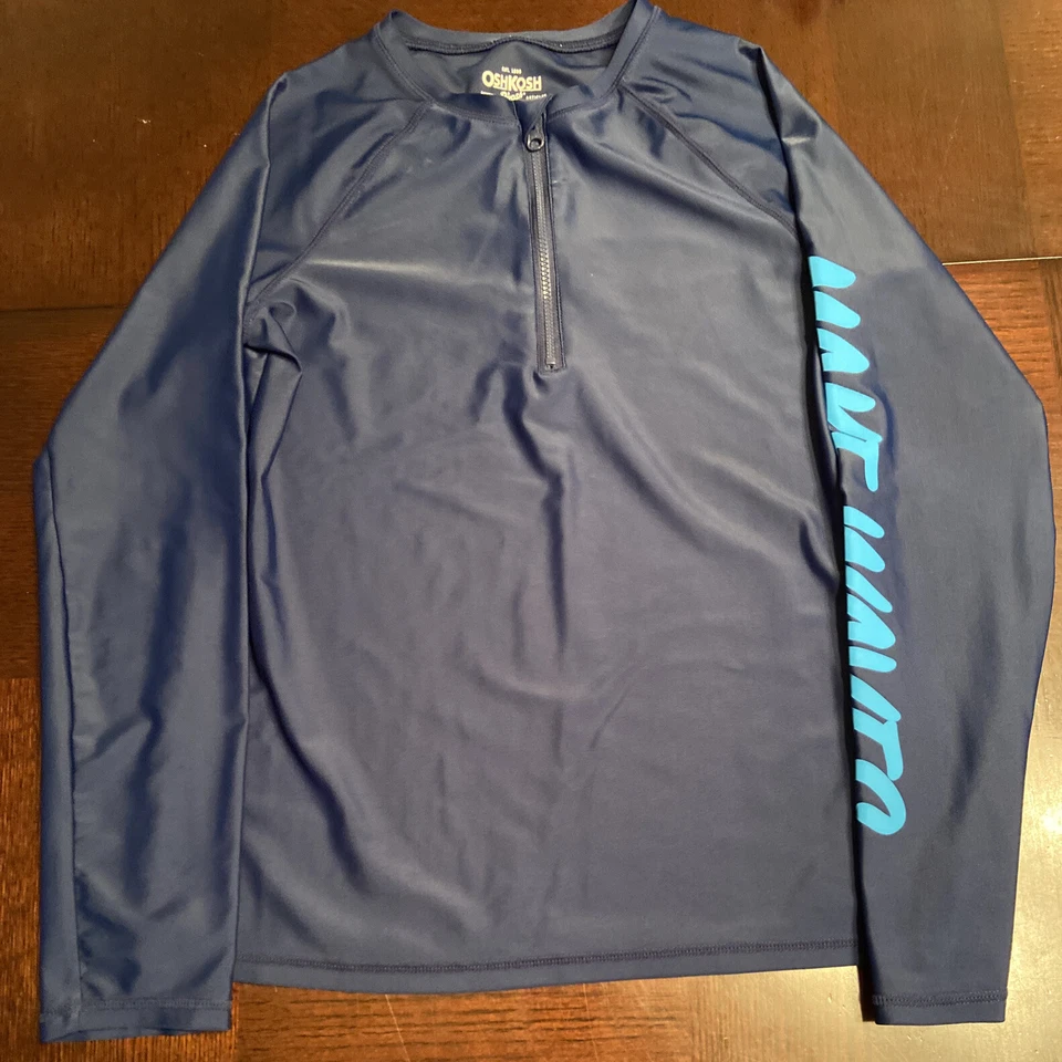 Camisa de natação OshKosh masculina proteção contra erupções cutâneas manga longa tamanho 14 azul - Imagem 1 de 4