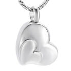 Double Heart Silver Stainless Steel Cremation Urn Keepsake Pendant Necklace