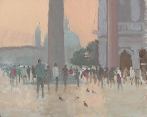 ORIGINAL MICHAEL RICHARDSON ÖL "Piazzetta Abendlicht" Venedig Italien GEMÄLDE - Bild 1 von 1