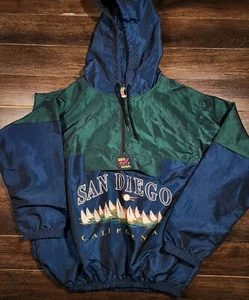 VTG 90s Surf Style Windbreaker San Diego Jacket Iridescent Pullover Shimmer RARE - Picture 1 of 4