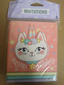 Sassy Caticorn Foldover Invitations Paper 8 Per Pack Includes Envelopes Invites - Picture 1 of 3
