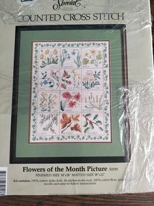 CROSS STITCH KIT 'FLOWERS OF THE MONTH' 18 CM 14 CM FABRIC NEEDLE & THREAD - Picture 1 of 6