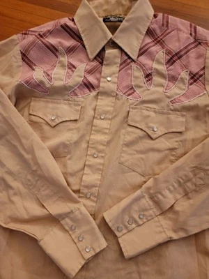 VTG Champion Western MENS LS Shirt 16 1/2 34 Cowboy Pearl Snap Cactus BROWN RED - Image 1 of 4