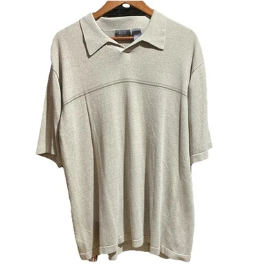 Polo vintage Crazy Horse de Claiborne Co talla M XL beige seda mezcla de algodón Foto 1 de 2