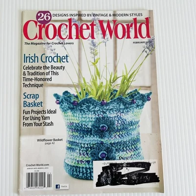 CROCHET WORLD 钩针图案杂志 2015 年爱尔兰钩针编织废篮阿富汗 — 第 1/4 张图片