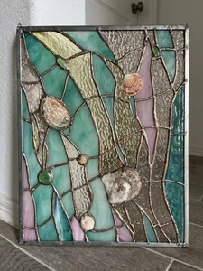 Stained Glass Window Sea Shell Starfish Coral Suncatcher Ocean Panel OOAK - Picture 1 of 6