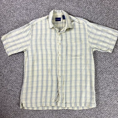 Catalina Shirt Mens Large Yellow Blue Plaid Button Up Short Sleeve 100% Cotton Foto 1 de 4