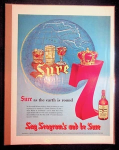 1950s Seagram's 7 Crown Blended Whiskey Globe Art Vintage Print Ad - Picture 1 of 1