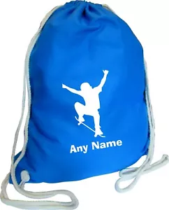Skateboarder Print Personalised BLUE COTTON Kids Childs School Sports Gym PE Bag - Picture 1 of 12