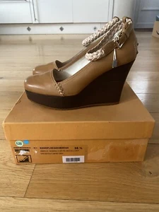 Tods Women’s Wedges Size UK 2.5 Camel Brown Ankle Strap High Wedges VGC - Picture 1 of 20