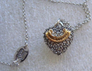 Juicy Couture Necklace Gold Silver Pave Crystal Puffy Heart charm - Picture 1 of 7