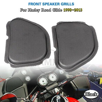 Black Front Fairing Mesh Speaker Grills Covers For Harley Road Glide FLTR 98-13 Foto 1 de 4