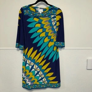 Vestido para mujer Donna Morgan, talla 6, azul marino verde azulado vintage psicodélico mod vestido recto - Imagen 1 de 11