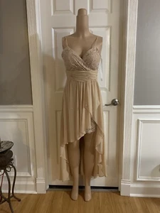 Women Junior Brown lace high- low dress Size (S) Sleeveless Zipper Back - Picture 1 of 10