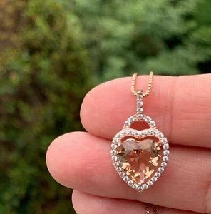14K Rose Gold Finish 2Ct Round Cut Lab Created Diamond Love Heart Halo Pendant - Picture 1 of 6