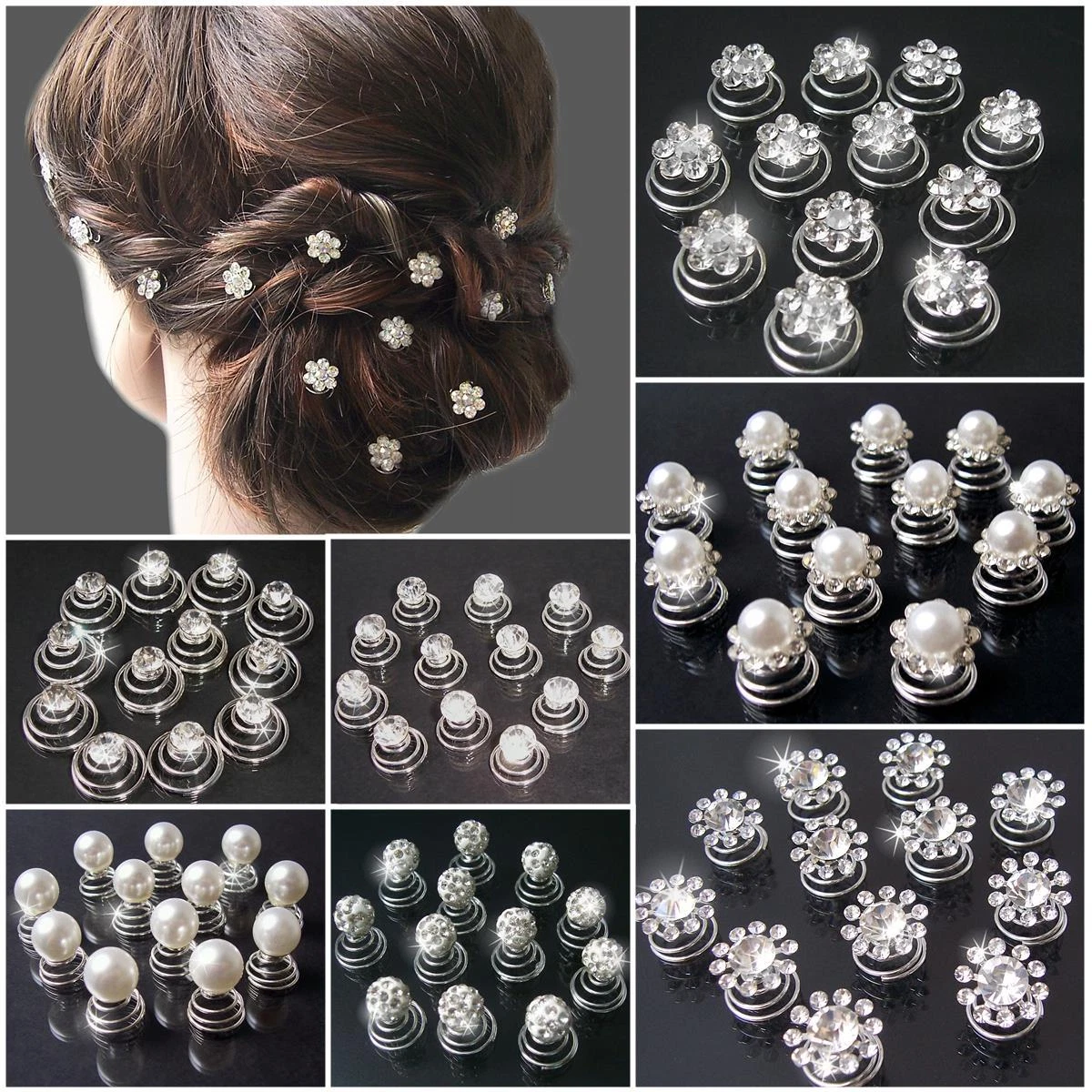 60 Strass Spirale-Haarnadeln In Silber – Für Hochzeit, Abschlussball & Partys