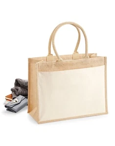 Westford Mill Cotton Pocket Jute Gift Tote Shopper Bag - 3 sizes - Picture 1 of 15
