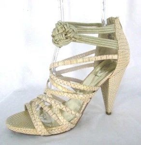 Baby Phat Ianna Shoes Sz 11 Beige Snake Print Gladiator Heels Ankle Strap Sandal - Picture 1 of 7