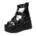 Women Wedges Sandals HighHeel Gothic Punk Comfy Back Zip Chains Platform Sandals