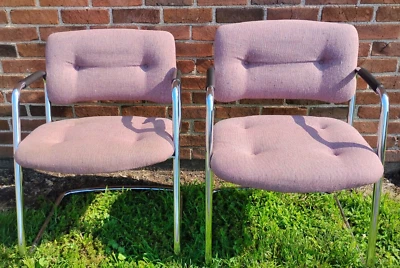 Steelcase Años 80 Cromo con Lavanda Hopsack Voladizo Tubo Silla Par Moderno 421 Foto 1 de 4