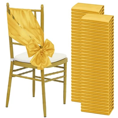 60 Шт. Золотой атласный стул пояса галстуки банты разработан стул пояса для свадьбы Par... - Изображение 1 из 4