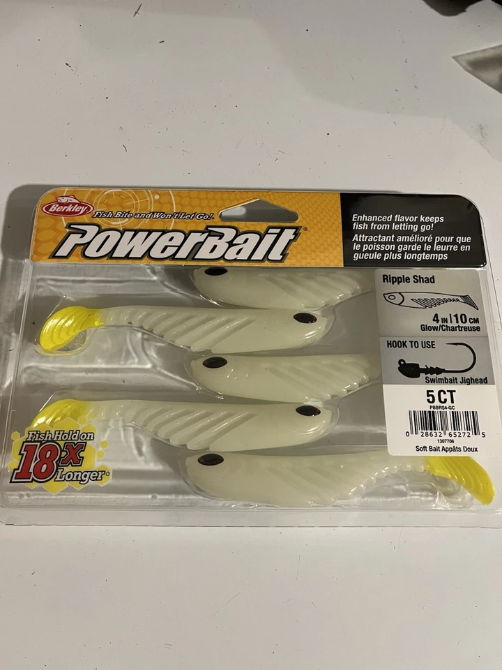 Berkley Powerbait Ripple Shad 4 pulgadas brillo Chartreuse cebo de pesca de plástico suave Foto 1 de 2