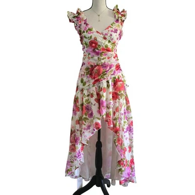 Nuevo con etiquetas Maxi Vestido Floral Abercrombie & Fitch Para Mujer S Volantes Alto-Bajo Invitada de Boda Foto 1 de 4