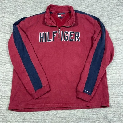 Sudadera Tommy Hilfiger De Colección Hombres 2XL XXL Pullover Rojo 1/4 Cremallera Spellout Años 90 Foto 1 de 4