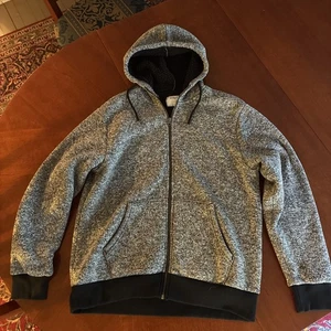 Old Navy Herren L Sherpa Fleece Zip Hoodie Kapuze grau/schwarz Sweatshirt Jacke - Bild 1 von 5