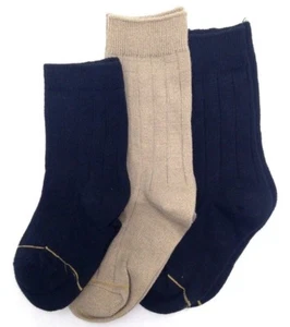$34 Gold Toe Boy'S 3-Pair Pack Black Beige Cotton Crew Dress Socks Shoe 3-8.5 S - Picture 1 of 2