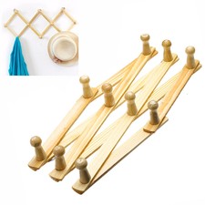 Vintage Wooden Wall Mounted Coat Rack Expandable Clothes Hat Hanger Closet Hooks