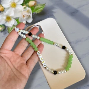 Green mobile phone charm straps lanyard custom beaded anti loss camera strap - Zdjęcie 1 z 6