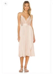 LPA Revolve Kinsley V-neck Pleated Midi Dress in Peach Nude Sz S - Picture 1 of 18