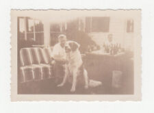 Vintage Photo Man posing with his St. Bernard large Dog Family Pet Animal