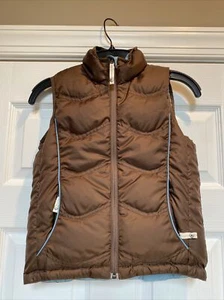 REI Girls 8/10 M Brown/Teal Blue Goose Down Reversible Puffer Vest Zipper - Picture 1 of 11