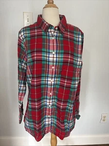 Lands End Flannel Shirt Youth 18 Plaid Rich Red Emerald Bay - Picture 1 of 9