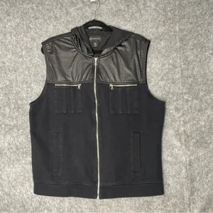 INC International Concepts Black Vest Full Zip Lined Hood Sz XL Casual Outerwear - Picture 1 of 6