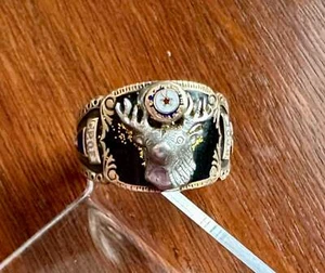 Vintage Mens 10k Yellow Gold Enamel Elks Ring Sz 11.25 - Picture 1 of 11