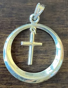 Israel Gold Cross Round Pendant 14k Beautiful Vintage .40g - Picture 1 of 5