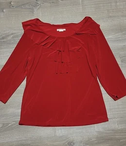 Claudia Richard Women’s Long Sleeve Red Ruffled Blouse Size Large - Picture 1 of 11